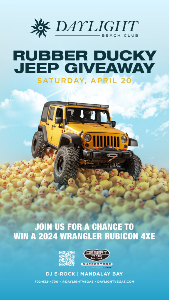 Daylight Beach Club introduces the Rubber Ducky Jeep Giveaway! The winner of the event wins a Jeep Wrangler 4xe