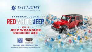 kick off your summer with an insane pool party experience and a chance to win a 2024 Jeep Wrangler Rubicon 4xe. Daylight Beach Club at the Mandalay Bay Resort is turning up the heat on Saturday, July 6th. Join us for an unforgettable day of celebration, competition, and incredible prizes. Doors open at 11 AM sharp, so be prepared for a day filled with fun, rubber ducks, and unforgettable memories.