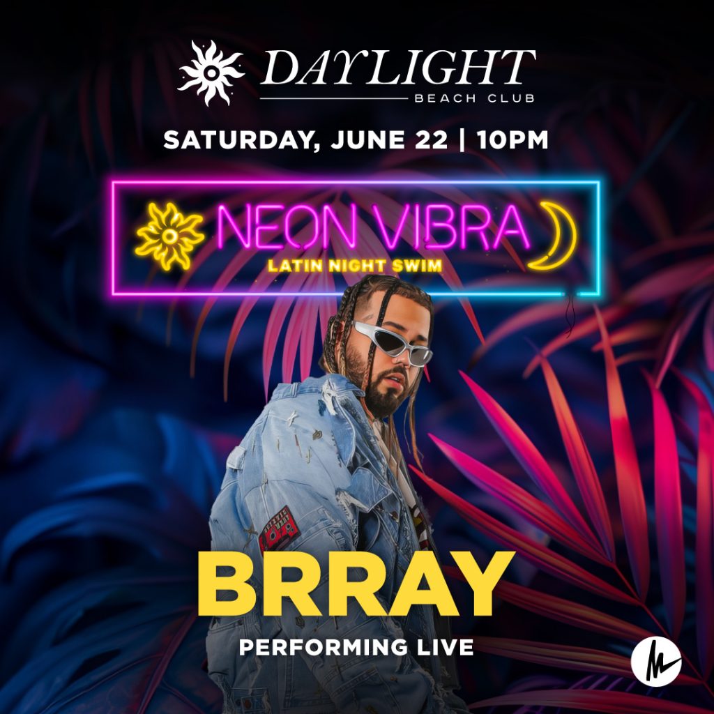 on June 22nd with Brray, a rising star known for his captivating performances and catchy tunes. With hits like "Prendemos" and "No Me Puedo Dormir," Brray’s blend of Latin rhythms and contemporary beats will have everyone on their feet, dancing under the stars in our magical setting.