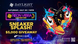 Calling all sneaker heads and party enthusiasts! Prepare for an epic showdown at Daylight Beach Club on July 20th as we bring you Sneaker Splash, part of our vibrant Neon Vibra series. In collaboration with Bring it Back LV, this event promises a weekend of electrifying energy, fantastic prizes, top-tier music, and unbeatable vibes. Whether you're a sneaker aficionado or just looking for a good time, Sneaker Splash is the place to be.